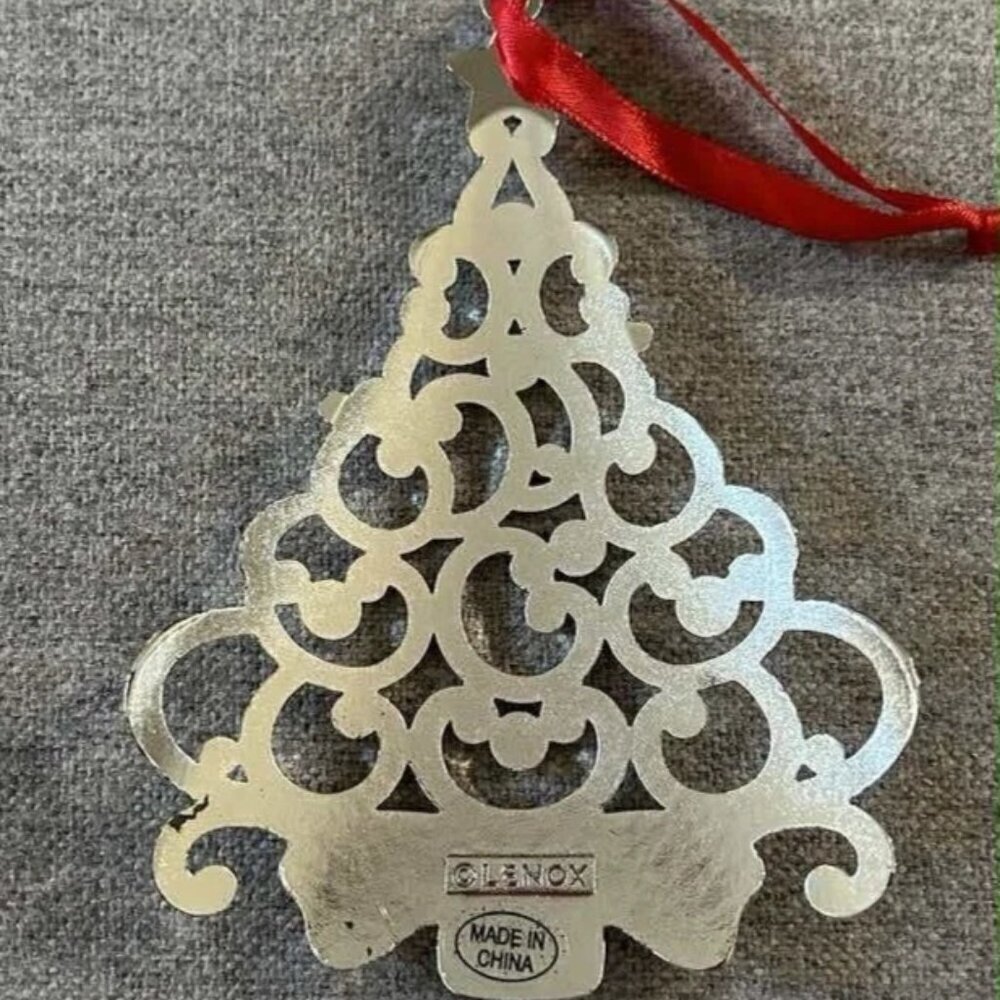 NOS Lenox Silverplate Sparkle & Scroll Multi-Crystal Tree Ornament - Picture 3 of 4